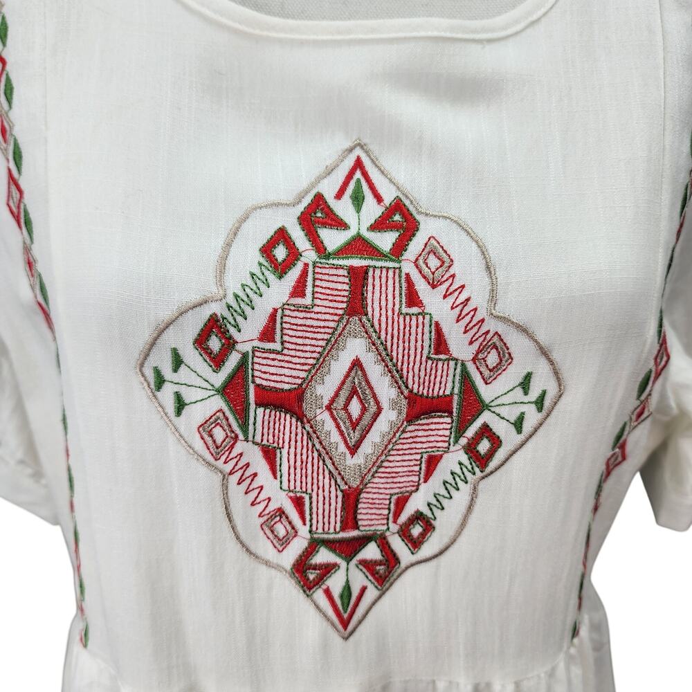 Orange Creek Dress Women L White Embroidered Boho Hippie Festival Side Seam Flaw - Picture 3 of 15